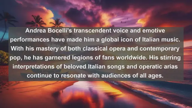Video thumbnail for Italia's Musical Maestros: Top 10 Famous Singers in Italy