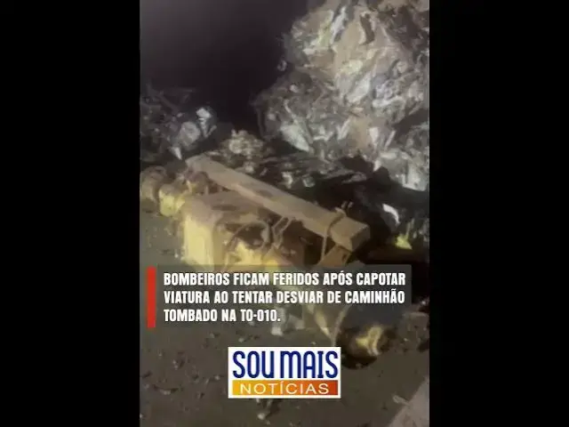 Video thumbnail for Bombeiros ficam feridos após capotar viatura ao ao tentar desviar de caminhão na TO-010