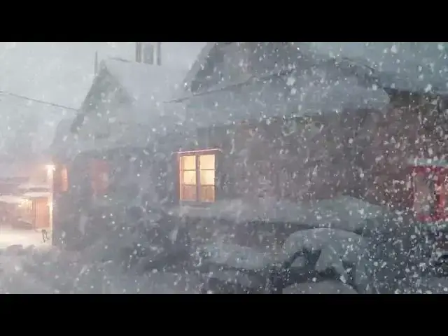 Video thumbnail for Blizzard night, thick snow covers the warm cabin, the sound of whistling wind and snow, relax an