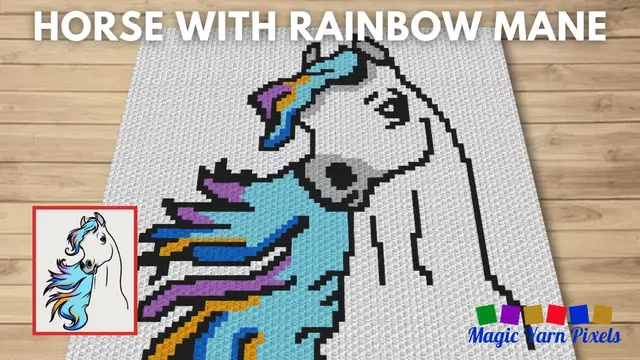 Video thumbnail for FREE GRAPH Horse With Rainbow Mane C2C & Tapestry Crochet Pattern | Magic Yarn Pixels