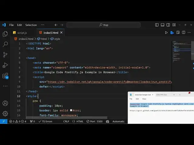 Video thumbnail for Javascript Google Code Prettify.js Syntax Highlighter With Line Numbers Example in Browser