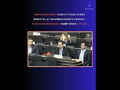 'Video thumbnail for Indian Diplomat Kshitij Tyagi’s Fiery UNHRC Rebuttal: Pakistan Called a ‘Dump Truck’ of Lies'