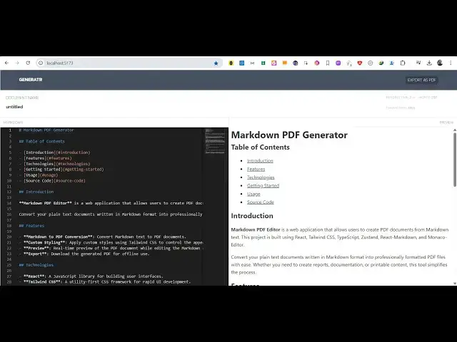 Video thumbnail for Build a React.js Markdown to PDF Editor With Live Preview Using react-markdown in Browser Using TS