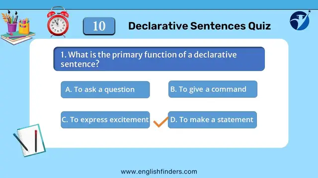 Video thumbnail for Declarative Sentences Quiz | English Finders