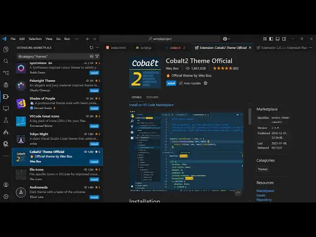 Video thumbnail for Cobalt2 Theme Tutorial in Visual Studio Code Full Demo Video For Beginners