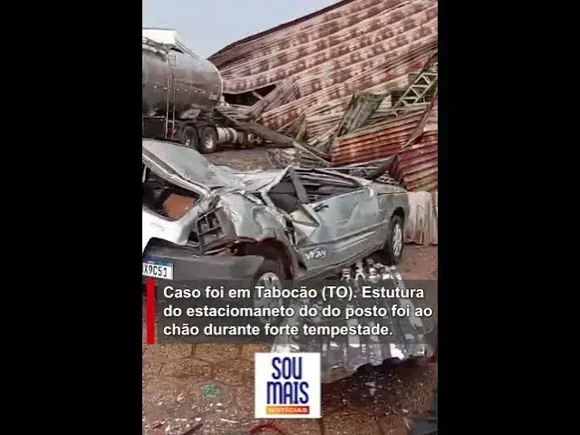 Video thumbnail for Motorista de Fiat Uno sai ileso após estrutura de posto desabar em cima do veículo durante temporal