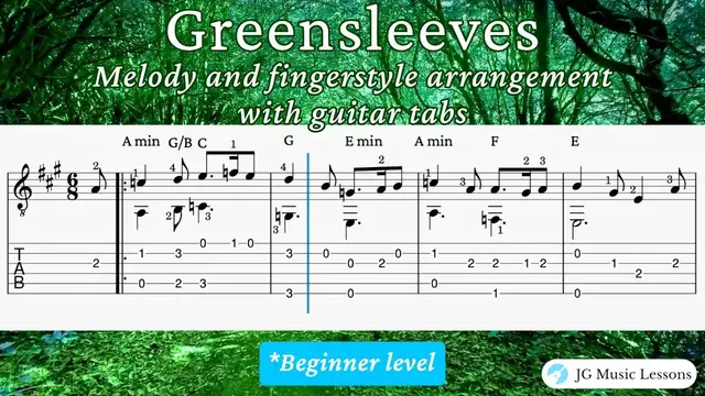 'Video thumbnail for Greensleeves - melody and fingerstyle arrangement with guitar tabs 🎸'
