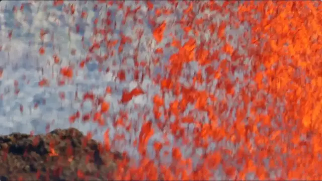 Video thumbnail for Spectacular! Rain of fire - looking straight into a shower of liquid red hot lava