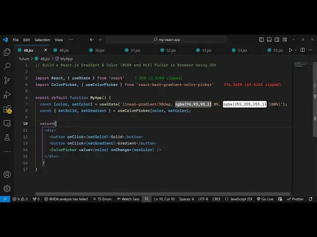 Video thumbnail for Build a React.js Gradient & Color RGBA and HEX Picker in Browser Using JSX