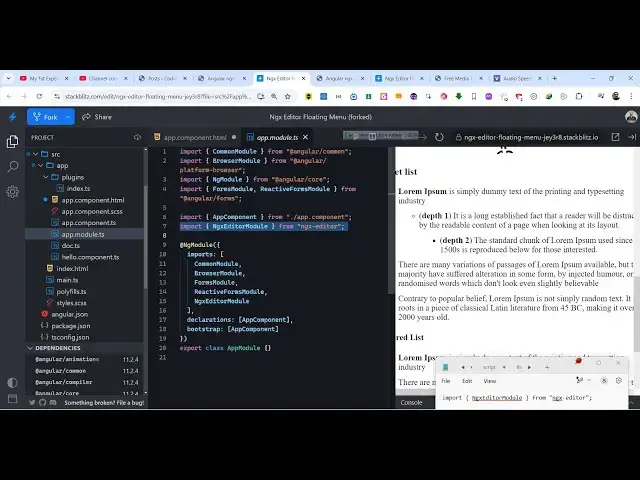 Video thumbnail for Angular ngx-editor to Build Floating Wysiwyg Editor Menu on HTML Elements in Browser Using TS