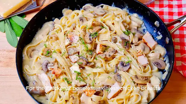 Video thumbnail for One-Pan Mushroom Chicken Alfredo