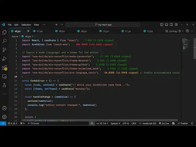 Video thumbnail for Build a React.js Ace Code Syntax Highlighter and Editor in Various Themes and Languages Using JSX