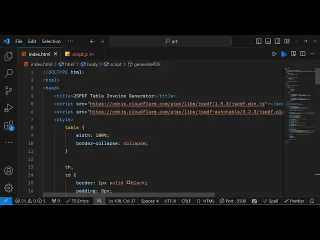 Video thumbnail for jsPDF-Autotable Tutorial to Add Dynamic Tables in PDF Document With Invoice Data in Browser Using JS