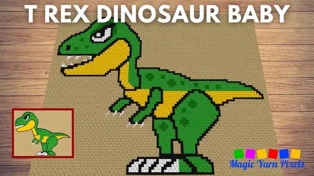 'Video thumbnail for FREE GRAPH T-Rex Dinosaur Baby C2C & Tapestry Crochet Pattern | Magic Yarn Pixels'
