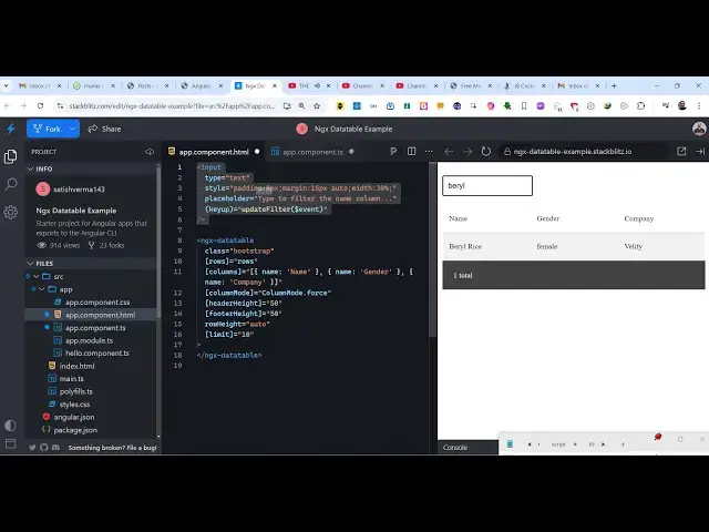 Video thumbnail for Angular ngx-datatable Tutorial to Render Data in Table With Sorting & Pagination in Browser Using TS