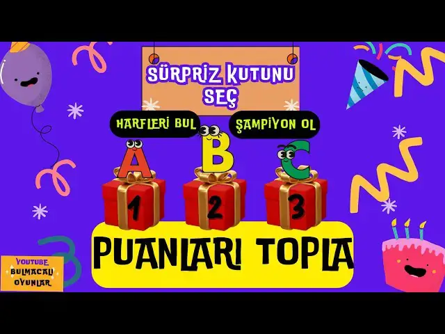 'Video thumbnail for Sürpriz Kutunu Seç Harfleri Bul Şampiyon Ol - BULMACALI OYUNLAR #sürprizkutusu #oyun #kutuoyunları'