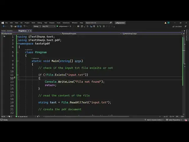 Video thumbnail for C# .NET Project to Convert Text File to PDF Document Using iTextSharp Library in Terminal
