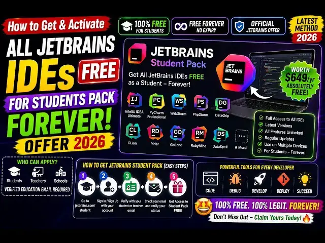 Video thumbnail for How to Get & Activate All JetBrains IDEs FREE for Students Pack Forever Offer in 2026