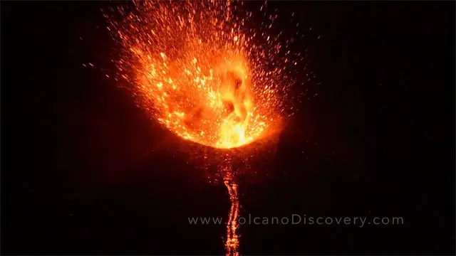 Video thumbnail for Krakatoa volcano erupts red hot lava in spectacular night-time explosion