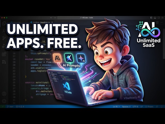 Video thumbnail for VibeReady AI Build Unlimited SaaS Apps from Prompts | FREE Claude, Cursor, Gemini AI (No Limits)