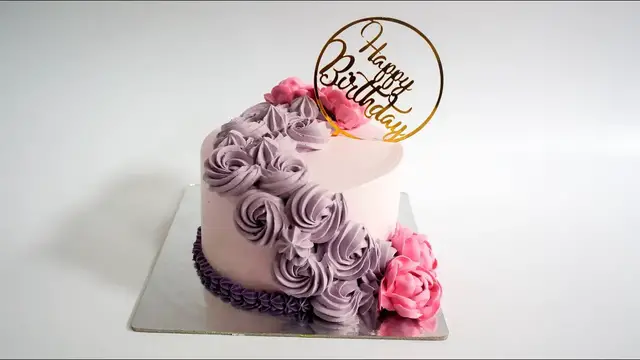 Video thumbnail for Beautiful Pink Flowers and Purple Birthday Cake