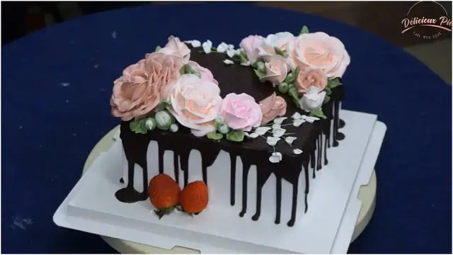 Video thumbnail for Beautiful rose flower cake filled with chocolate drip for your birthday