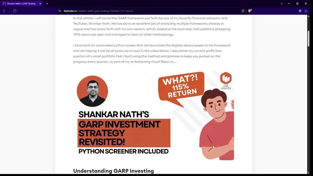 'Video thumbnail for Shankar Nath GARP investing strategy new'