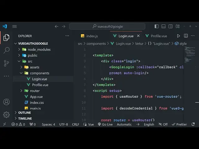 Video thumbnail for Build a Vue.js One Tap Auto Google OAuth2 User Login Using vue3-google-login Library in Browser