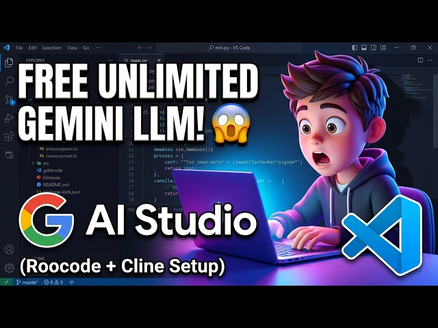 Video thumbnail for Google AI Studio FREE API Key 😱 Unlimited FREE Gemini LLM in VS Code (Roocode + Cline Setup)