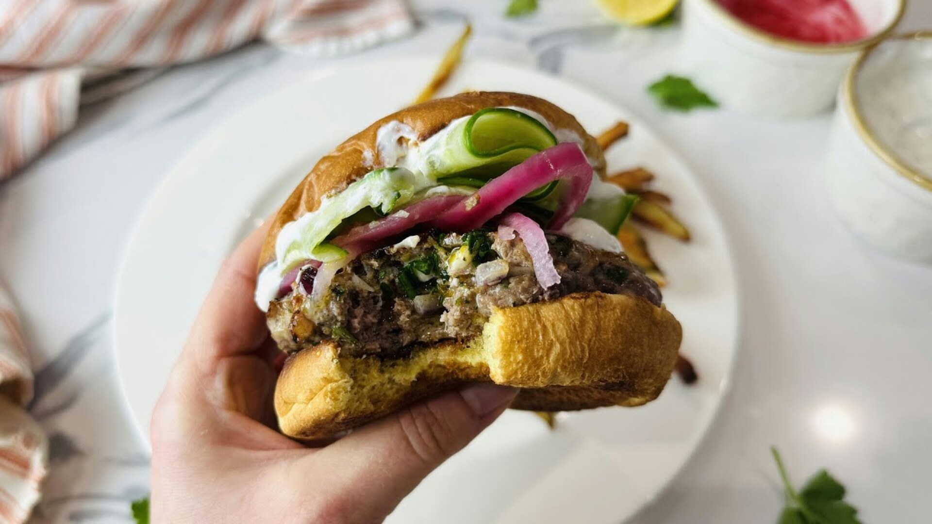 Video thumbnail for The Juiciest Lamb Burger Recipe