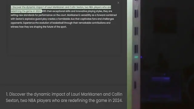 'Video thumbnail for 1. Discover the dynamic impact of Lauri Markkanen and Collin Sexton, two NBA players who are redefining the game in 2024. With their exceptional skills and innovative playing styles, they are setting new standards for performance on the c'