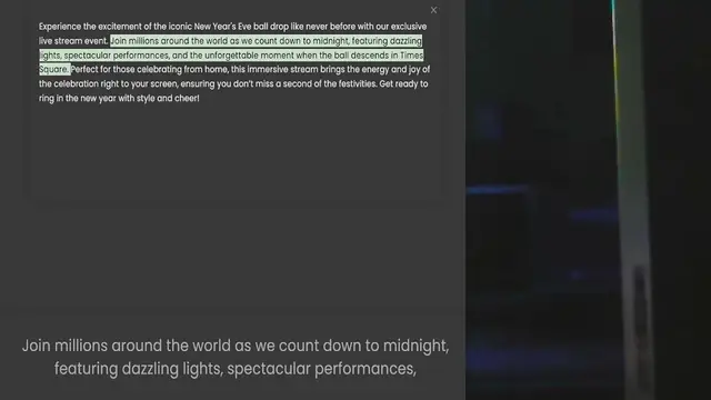Video thumbnail for Experience the excitement of the iconic New Year's Eve ball drop like never before with our exclusive live stream event. Join millions around the world as we count down to midnight, featuring dazzling lights, spectacular performances, and