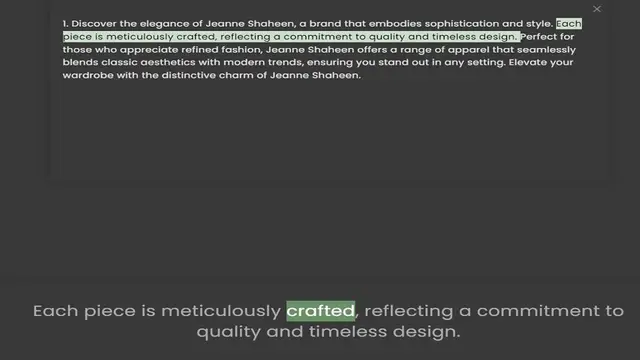Video thumbnail for piece is meticulously crafted, reflecting a commitment to quality and timeless design. Perfect for those who appreciate refined fashion, Jeanne Shaheen offers a range of apparel that seamlessly blends classic aesthetics with modern trends