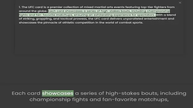 Video thumbnail for 1. The UFC card is a premier collection of mixed martial arts events featuring top-tier fighters from around the globe. Each card showcases a series of high-stakes bouts, including championship fights and fan-favorite matchups, ensuring a