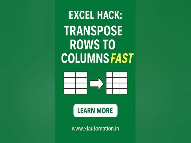 'Video thumbnail for Excel Hack: Transpose Rows to Columns FAST #youtubeshorts  #excel #exceltips #excelautomation'