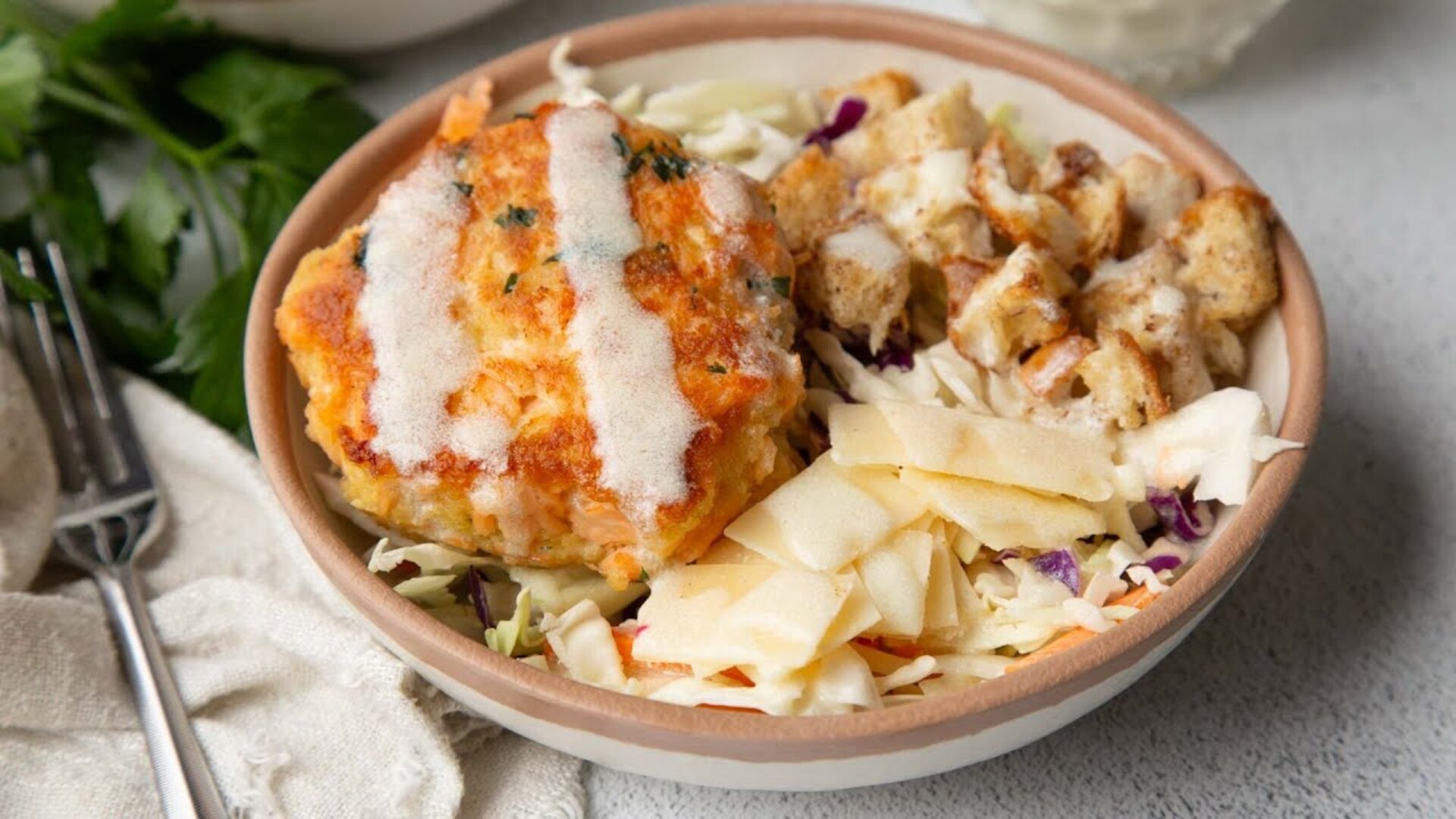 Video thumbnail for Light And Zippy Salmon Burger Bowl Recipe