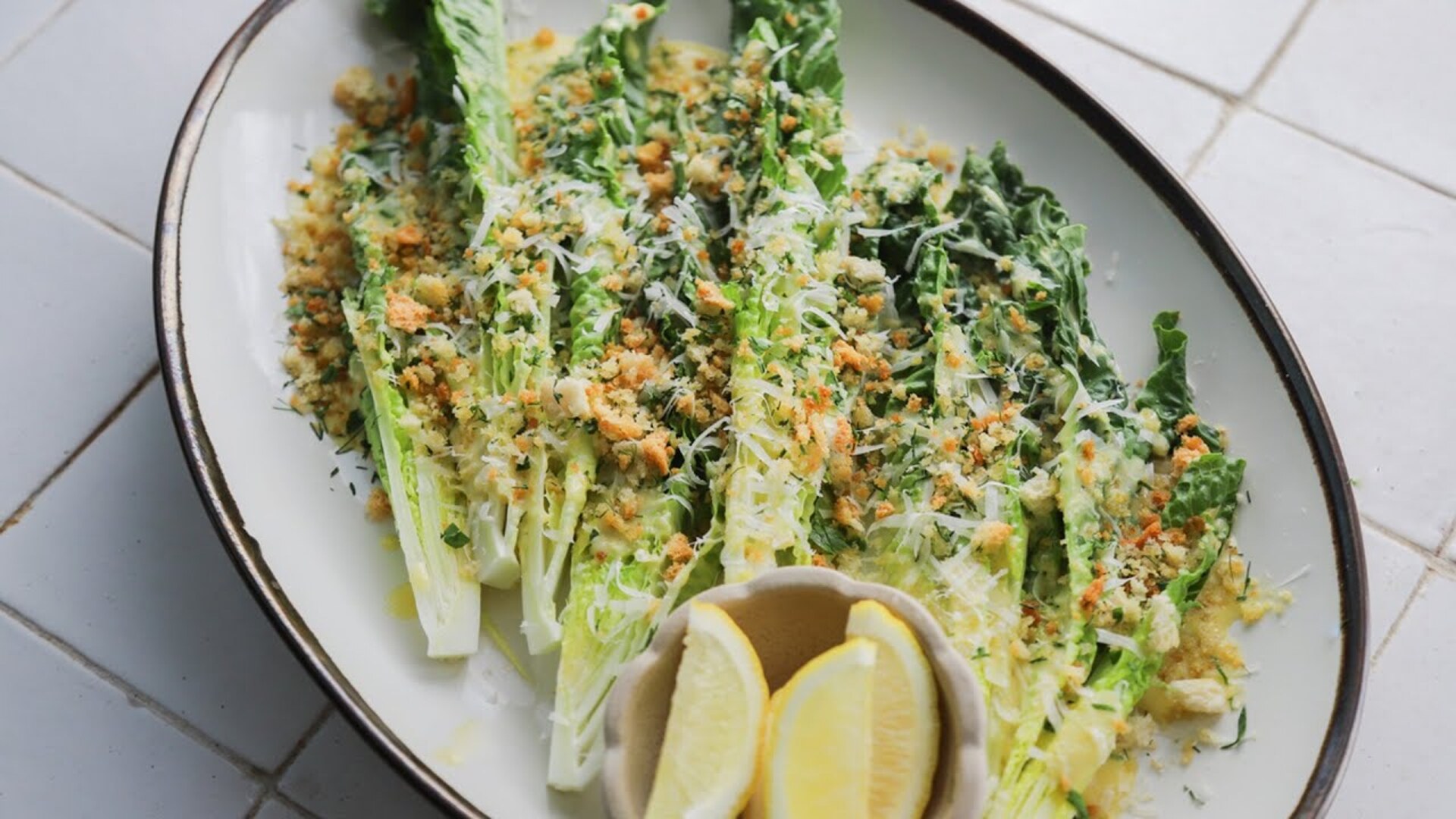 Video thumbnail for Caesar Salad Lettuce Spears Recipe