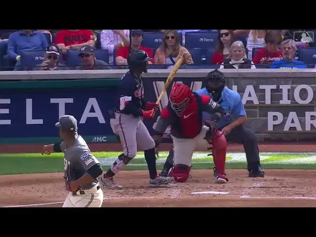 'Video thumbnail for Ozzie Albies Walks, Orlando Arcia Scores on Wild Pitch by Josiah Gray! | Atlanta Braves | 4/1/2023'