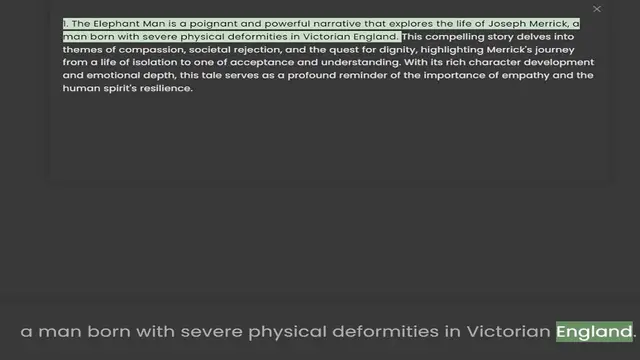 Video thumbnail for man born with severe physical deformities in Victorian England. This compelling story delves into themes of compassion, societal rejection, and the quest for dignity, highlighting Merrick's journey from a life of isolation to one of accep