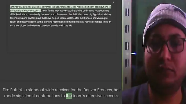 'Video thumbnail for Tim Patrick, a standout wide receiver for the Denver Broncos, has made significant contributions to the team's offensive success. Known for his impressive catching ability and strong route-running skills, Patrick has consistently demonstr'