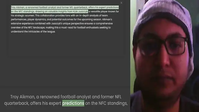 'Video thumbnail for Troy Aikman, a renowned football analyst and former NFL quarterback, offers his expert predictions on the NFC standings, drawing on valuable insights from Kyle Juszczyk, a versatile player known for his strategic acumen. This collaboratio'