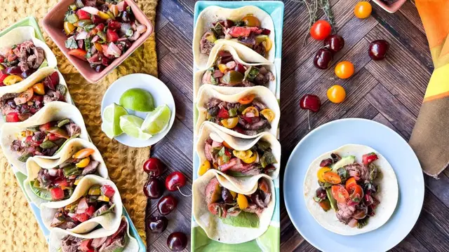 Video thumbnail for Grilled Flank Steak Tacos With Stone Fruit Salsa Recipe