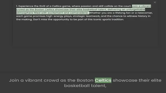 Video thumbnail for 1. Experience the thrill of a Celtics game, where passion and skill collide on the court. Join a vibrant crowd as the Boston Celtics showcase their elite basketball talent, delivering an unforgettable atmosphere filled with excitement and