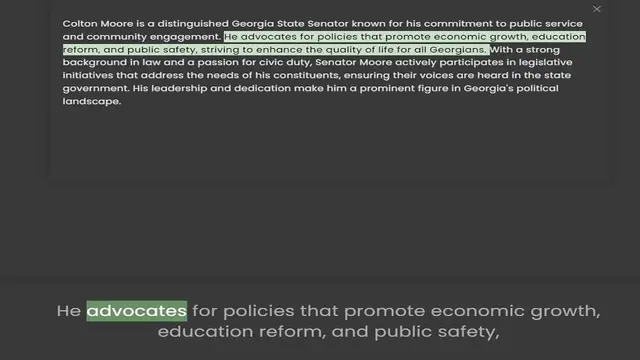 Video thumbnail for Colton Moore is a distinguished Georgia State Senator known for his commitment to public service and community engagement. He advocates for policies that promote economic growth, education reform, and public safety, striving to enhance th