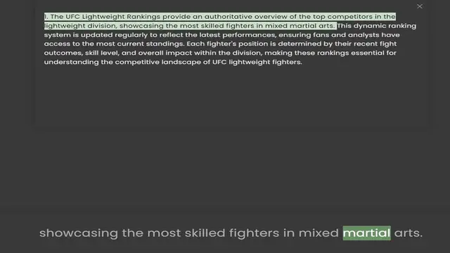 Video thumbnail for 1. The UFC Lightweight Rankings provide an authoritative overview of the top competitors in the lightweight division, showcasing the most skilled fighters in mixed martial arts. This dynamic ranking system is updated regularly to reflect