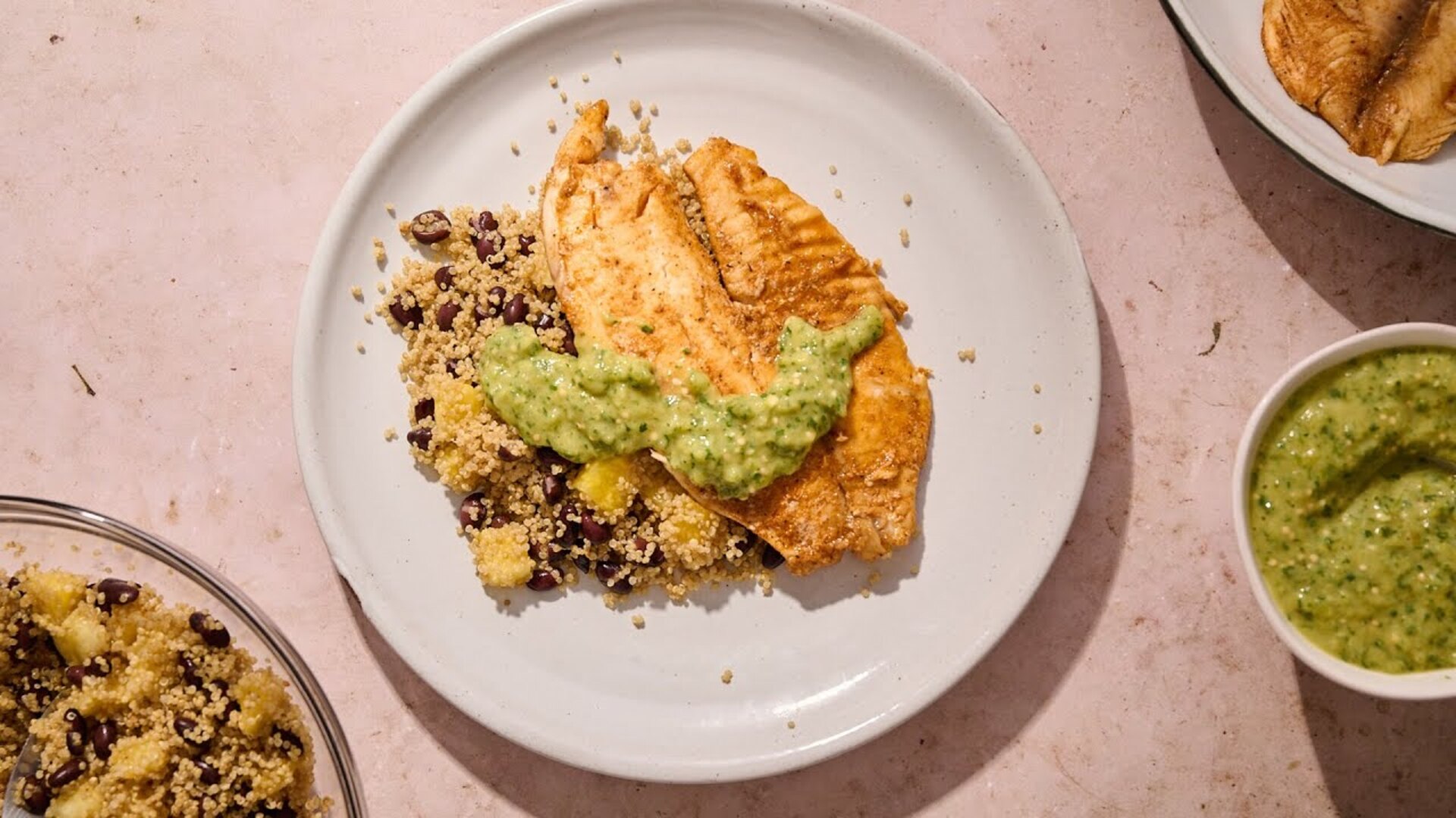 Video thumbnail for Grilled Tilapia With Quinoa And Avocado Salsa Verde Recipe