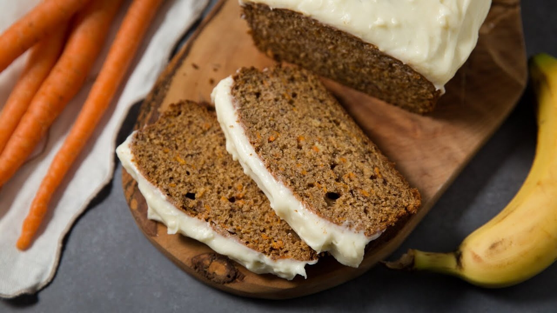 Video thumbnail for Spiced Carrot Banana Bread With Cream Cheese Icing Recipe