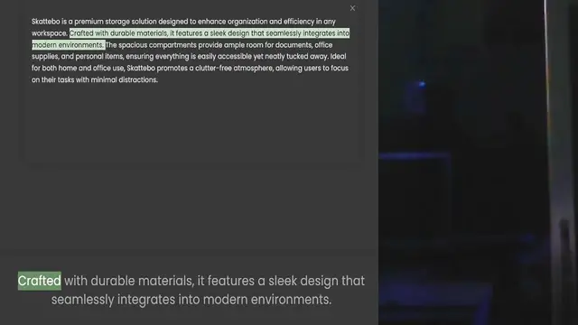 Video thumbnail for workspace. Crafted with durable materials, it features a sleek design that seamlessly integrates into modern environments. The spacious compartments provide ample room for documents, office supplies, and personal items, ensuring everythin