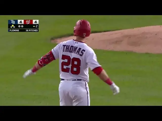 'Video thumbnail for Lane Thomas SMACKS a Two-Run Double! | Washington Nationals | 4/4/2023'