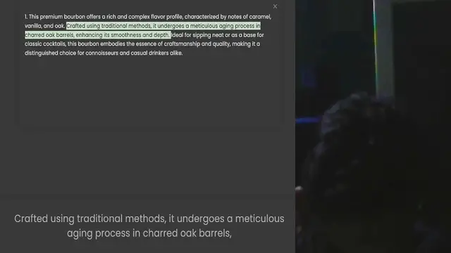 Video thumbnail for vanilla, and oak. Crafted using traditional methods, it undergoes a meticulous aging process in charred oak barrels, enhancing its smoothness and depth. Ideal for sipping neat or as a base for classic cocktails, this bourbon embodies the
